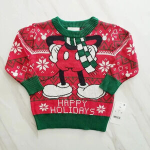 Disney Happy Holidays  Mickey Mouse Red Green Sweater 12 Moths Kids Cotton Blend